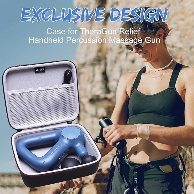 LTGEM Massage Case Compatible with TheraGun Relief Handheld Percussion Massage Gun/Neck/Back/Leg/Shoulder Massage Gun - Travel Protective Carrying Storage Bag, Blue(Case Only)