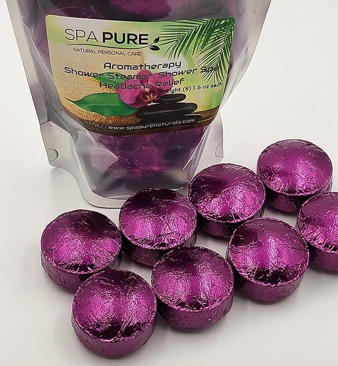 Spa Pure Aromatherapy Shower Steamers: Lavender-Eucalyptus Shower Bomb, Bath Melt, Soothers, USA Made with 100% Natural/Organic Essential Oils - Transform Your Shower (8 Count) Pack of 1