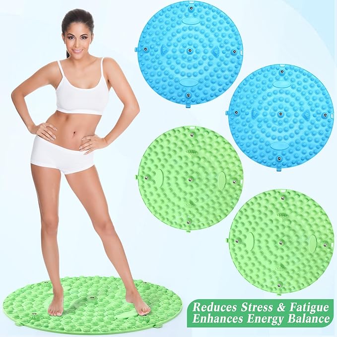 4 Pack Foot Massager Mat Foot Reflexology Pad with Magnetic Relaxation Massage Feet Pressure Point Pad Anti Fatigue Walk Stone Acupoint Mat Particle Portable Massage Tool (Blue and Green)