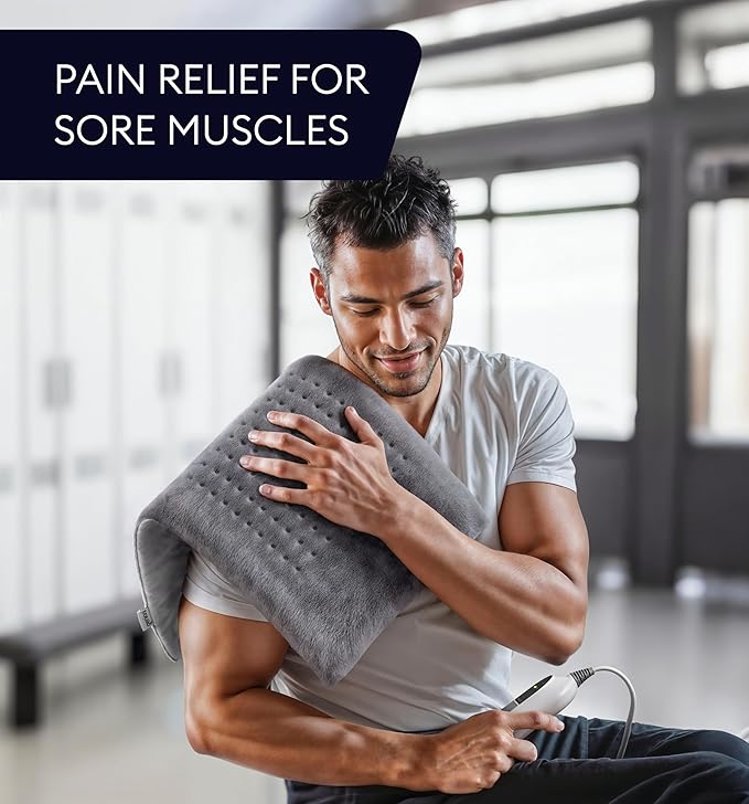 GENIANI Electric Throw - XXL 18"x26" Heating Pad for Back Pain & Cramps Relief, Auto Shut Off, Machine Washable, Heat Pad, Holiday Gifts for Women, Men, Heat Patches (Tabby Gray)