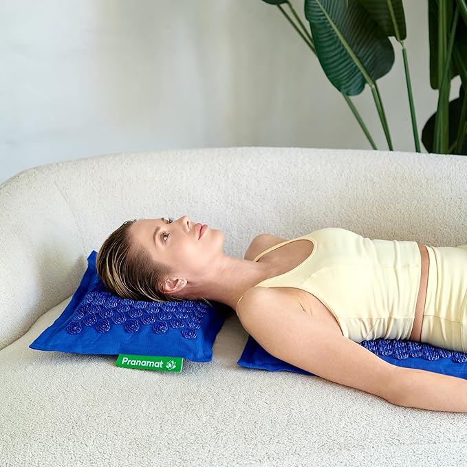 Acupressure Large Mat and Pillow Set, Premium Acupressure Therapy for Pain Relief and Relaxation, Handcrafted in Europe with Sustainable and Natural Materials (Monaco Blue)