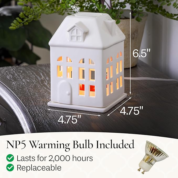 Candle Warmers Etc. Porcelain House Canopy Fragrance Warmer – Use with Any Wax Melts