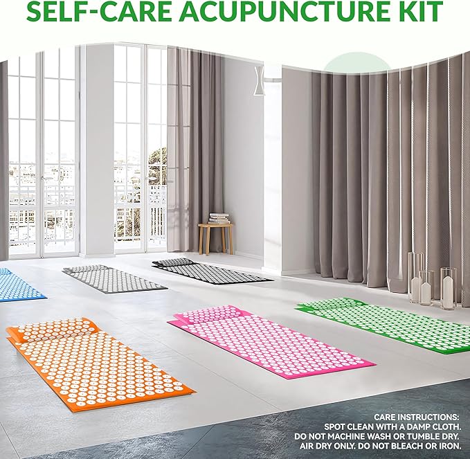Fitvids Acupressure Mat and Pillow Set for Back/Neck Pain, Acupuncture Products to Relieve Muscle Fatigue, Improve Insomnia for Sedentary People, Acupuncture Eases Stress, Massage Mat, Green