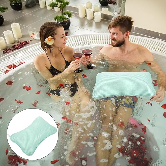 HOMSFOU Bath Pillow for Tub with Suction Cups, 3D Mesh Bathroom Pillow Soft Headrest for Soaking Tub, Washable Bathtub Neck and Back Support Cushion for Home Spa and Sauna Use Random Color