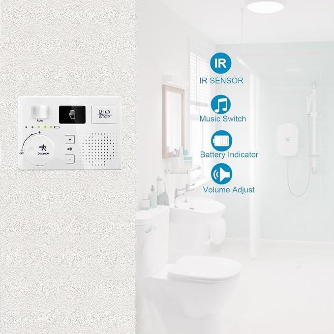 KiaoTime Bathroom White Noise Machine for Bathroom Privacy Motion Activated, Bathroom Noise Blocker - Sound Machine of Running Water Masks The Sound of Toilet Bathroom Restroom