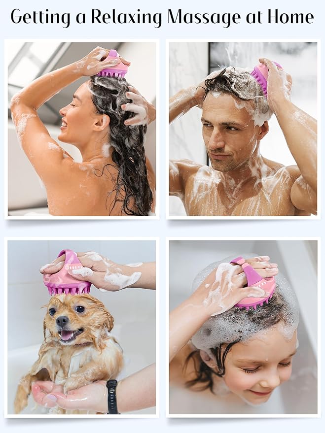 HEETA Scalp Massager with Soft Silicone Bristles for Hair Growth, Dandruff Removal, and Relaxation - Shampoo Brush for Wet or Dry Hair (Coral Pink & Orange)