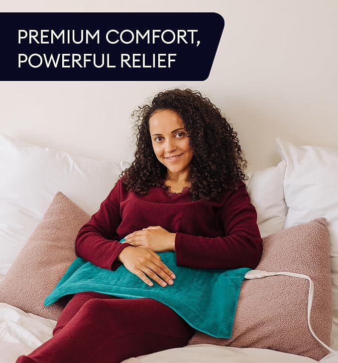 GENIANI Electric Heating Pad for Back Pain & Cramps Relief, Electric Throw, Auto Shut Off, Machine Washable, Moist Heat Pad for Neck & Shoulder - Valentines Day Gifts for Her, 12x24 Viridian Green