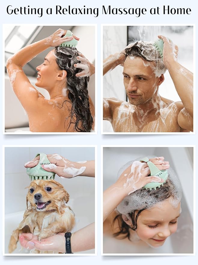 HEETA Scalp Massager with Soft Silicone Bristles for Hair Growth, Dandruff Removal, and Scalp Relaxation - Shampoo Brush for Wet or Dry Hair (Green & Purple)