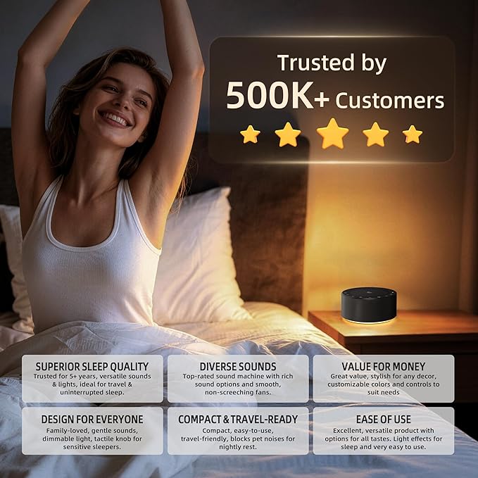 Kipcush White Noise Machine with Night Light – Nursery Sound Machine with Soft Non-Glare Lamp, 30 Soothing Sounds, 8 Color Lights, Up to 8-Hour Timer for Baby & Adults