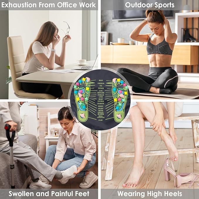 Foot Massage Mat, Reflexology Walk Stone Road Acupressure Mat with Chart, Feet Pressure Point Mat for Elderly Students and Office Workers (68.9 x 13.78 Inches)