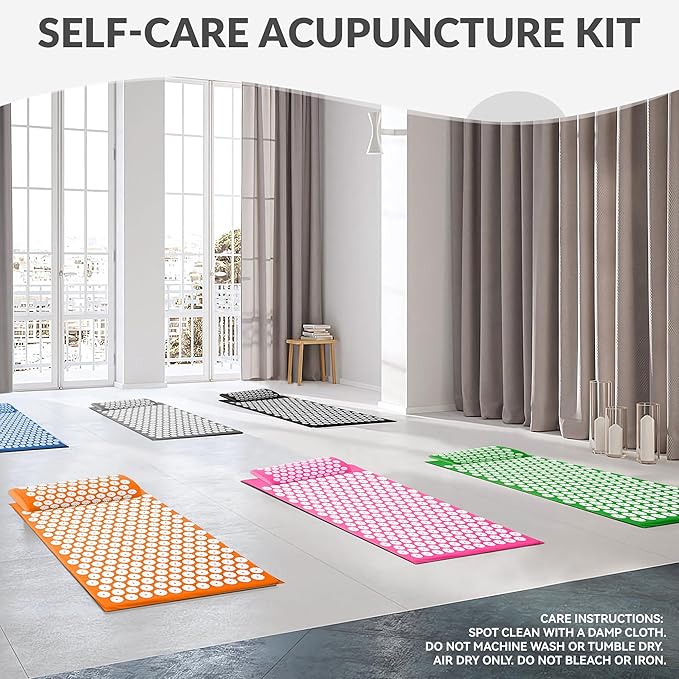 Fitvids Acupressure Mat and Pillow Set for Back/Neck Pain, Acupuncture Products to Relieve Muscle Fatigue, Improve Insomnia for Sedentary People, Acupuncture Eases Stress, Massage Mat, Black