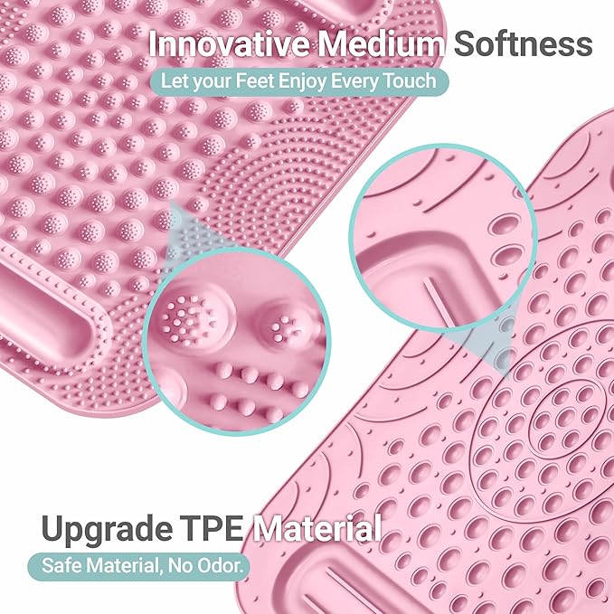 Foot Massage Mat with Two Massage Balls, 5-Zone Acupressure & Reflexology Mat for Various Stimulation, Portable Pressure Point Pad for Feet Relaxation, Pain, Fatigue Relief((Pink)