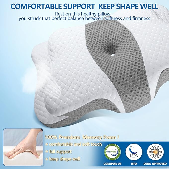 Memory Foam Pillows, Cervical Pillow for Neck and Shoulder Pain Relief, Ergonomic Contour Bed Pillow, Soft for Side Sleep Stomach Sleeping and Back Sleeper