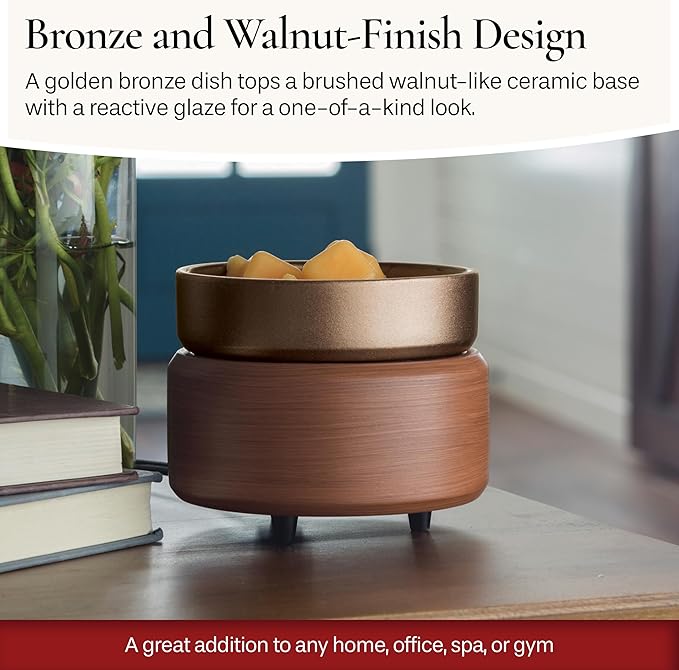Candle Warmers ETC 2-in-1 Candle and Fragrance Warmer for Warming Scented Candles or Wax Melts and Tarts with to Freshen Room, Pewter Walnut