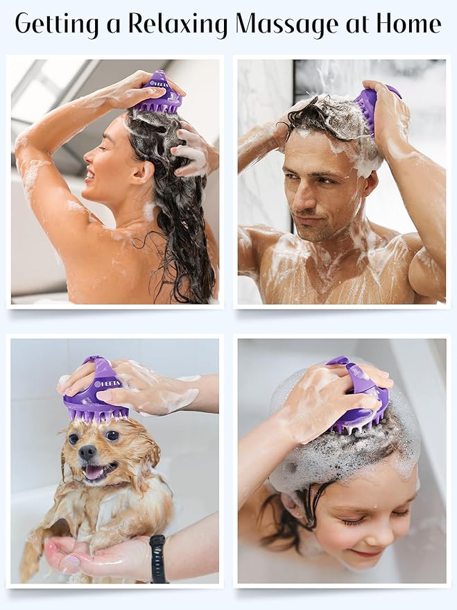 HEETA Scalp Massager with Soft Silicone Bristles - Removes Dandruff, Relieves Itching, Shampoo Brush for Hair Care & Scalp Relaxation (Black & Dark Purple)