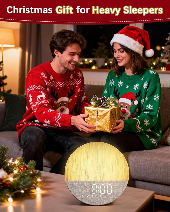 Sunrise Alarm Clock with Sound Machine: Gentle Gradual Wake Up Light for Heavy Sleepers Relieve Anxiety Dimmable Clock with Bluetooth Memory for Bedroom - White Noise Machine with 30 Sleep Sounds