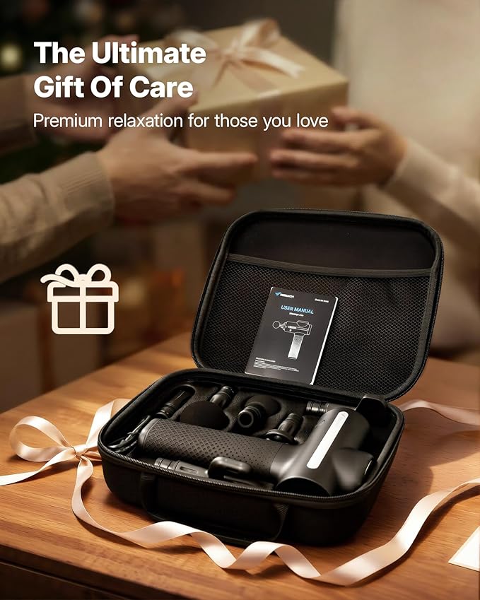 MERACH Pro-Grade Massage Gun, Quiet Massage Gun Deep Tissues, 12MM Percussion Massager Tools for Muscles/Shoulders/Legs/Body Pain Relief, Handheld Massager with 6 Heads & 5 Speeds, Gift for Him