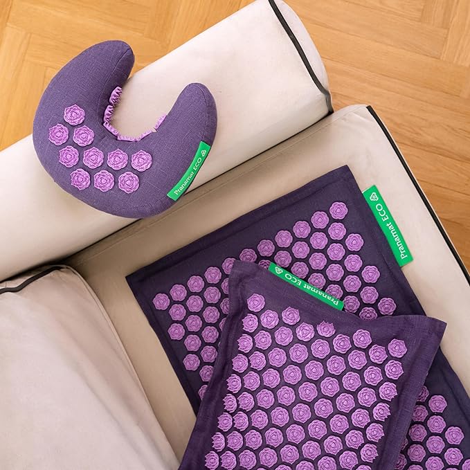 Acupressure Large Mat with Regular & Moon Pillow Set, Premium Acupressure Therapy for Pain Relief and Relaxation, Handcrafted in Europe with Sustainable and Natural Materials (Amber)