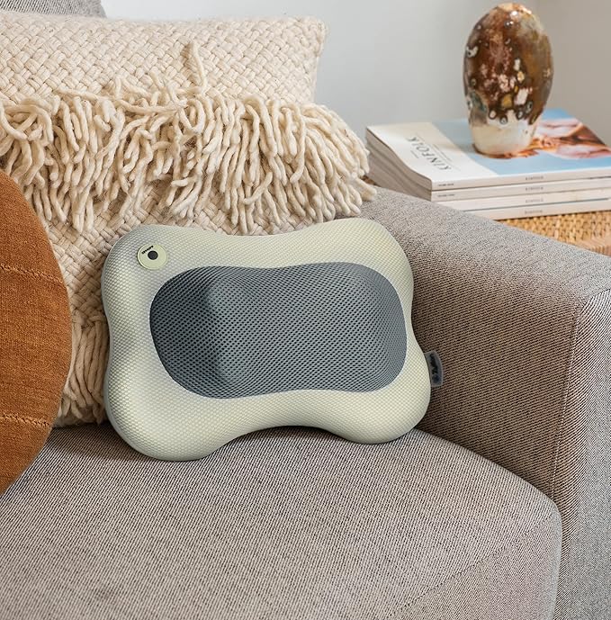 Zyllion Shiatsu Back and Neck Massager with Heat - 3D Electric Kneading Deep Tissue Massage Pillow for Muscle Pain Relief, Cream, ZMA-13