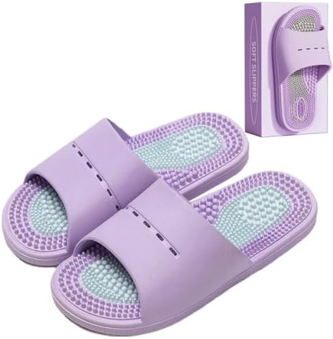 Acupressure Massage Slippers Acupressure Foot Massager Shoes Reflexology Sandals Gift for Men Women Reduce Feet Neuropathy Pain Relief and Tension (Light Purple,US Women 8-9/ Men 6.5-7.5)