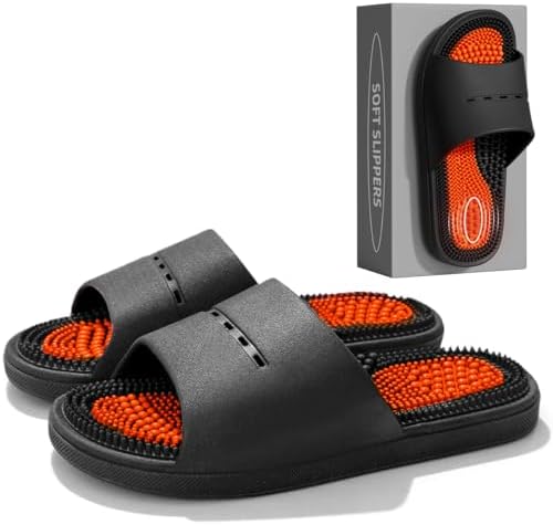 Acupressure Massage Slippers Acupressure Foot Massager Shoes Reflexology Sandals Gift for Men Women Reduce Feet Neuropathy Pain Relief and Tension (Black,US women10.5-12/men9-10.5)