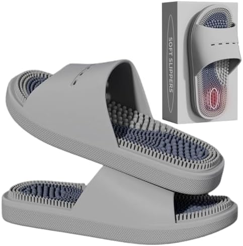 Acupressure Massage Slippers Acupressure Foot Massager Shoes Reflexology Sandals Gift for Men Women Reduce Feet Neuropathy Pain Relief and Tension (Grey,US Women 8-9/ Men 6.5-7.5)