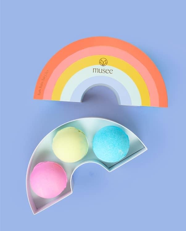 Musee Rainbow Bath Bomb Set | Relaxing Aromatherapy Bath Bombs | Gift Set for Women | Contains 5 Organic Bathbombs | Paraben-Free & Sulfate Free | Handmade in The USA