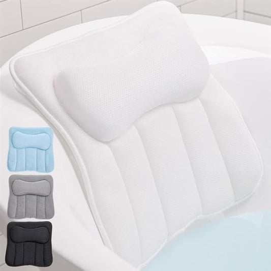 GORILLA GRIP Bath Pillow for Tub, Strong Suction Cups, Headrest with Mesh FlexComfort Technology, Neck, Head and Back Support, Luxury Machine Wash Bathtub Pillows, Spa Essential Accessories, White
