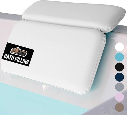 GORILLA GRIP Bath Pillow for Tub, Strong Suction Cups, Luxury Bathtub Pillows, Headrest Neck and Back Support, Relaxing Hot Tub and Home Spa Accessories, Bathroom Essentials, Gifts for Women, White