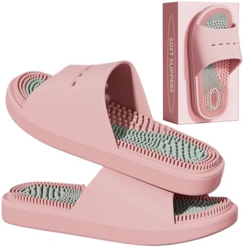 Acupressure Massage Slippers Acupressure Foot Massager Shoes Reflexology Sandals Gift for Men Women Reduce Feet Neuropathy Pain Relief and Tension (Pink,US Women 6.5-7.5/Men 5-6)