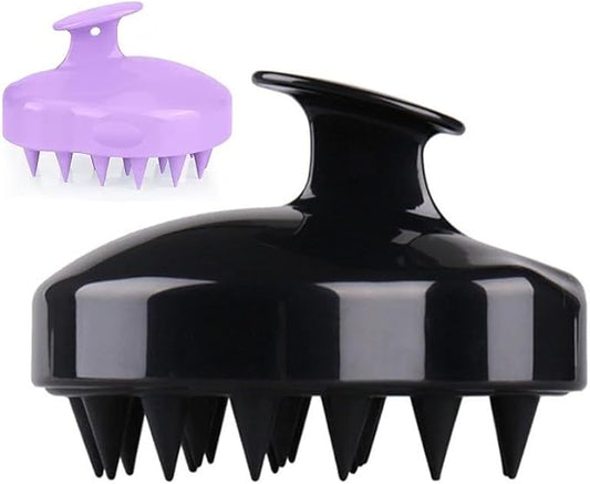 (Pack of 2) Silicone Hair Scalp Massager Shampoo Brush, Manual Head Massage Brush,for All Hair Types, Deep Cleanses Scalp and Removes Dead Flaky Skin and Residue.(Black and Purple)