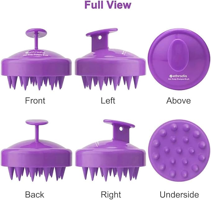 (Pack of 2) Silicone Hair Scalp Massager Shampoo Brush, Manual Head Massage Brush,for All Hair Types, Deep Cleanses Scalp and Removes Dead Flaky Skin and Residue.(Black and Purple)