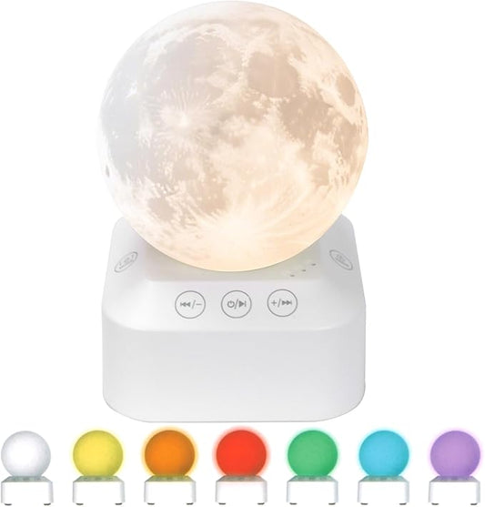 White Noise Sleep Machine with Moon Lamp Night Light,24 Soothing Sounds,Adjustable RGB Color Changing,Sleep Aid for Babies & Adults,Timer & Type-C Rechargeable,Reduces Stress & Improves Sleep Quality