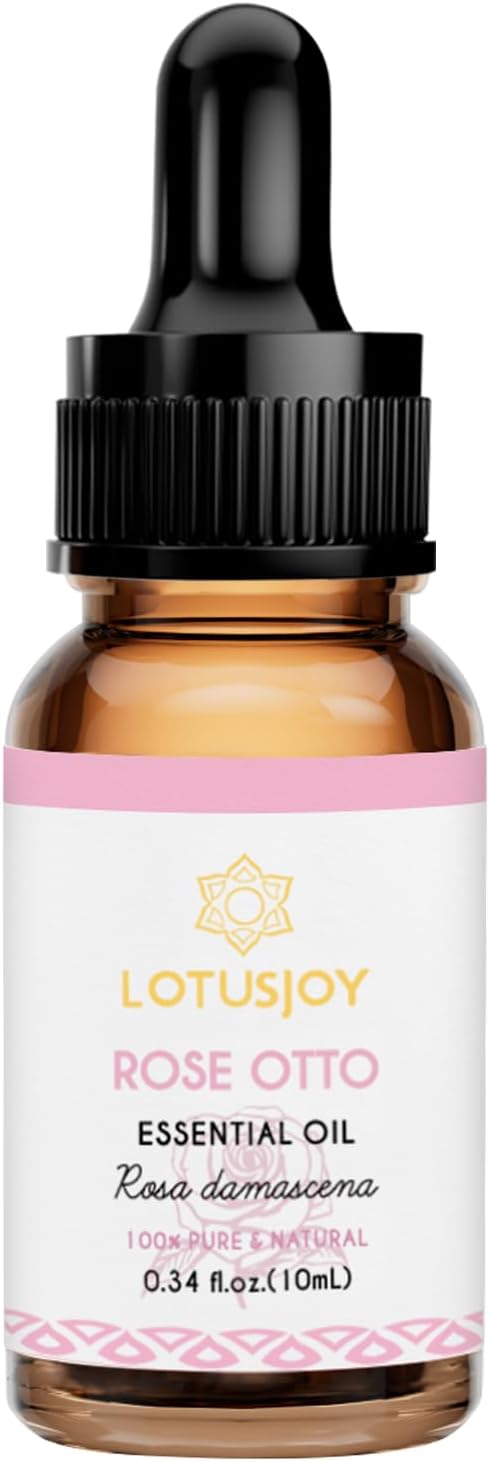 100% Pure Rose Otto Essential Oil 0.34 fl oz, Natural Rose Otto Oil in Amber Glass Bottle with Dropper for Diffuser Massage Skin Care