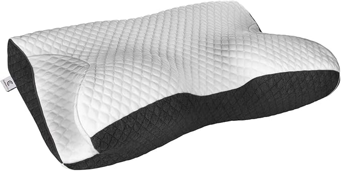Charcoal Pillow for Neck and Shoulder Pain Relief – Bamboo Charcoal Memory Foam Cervical Pillow with Orthopedic Contour Support & Ventilated Cover – for Side, Back & Stomach Sleepers + Free Eye Mask