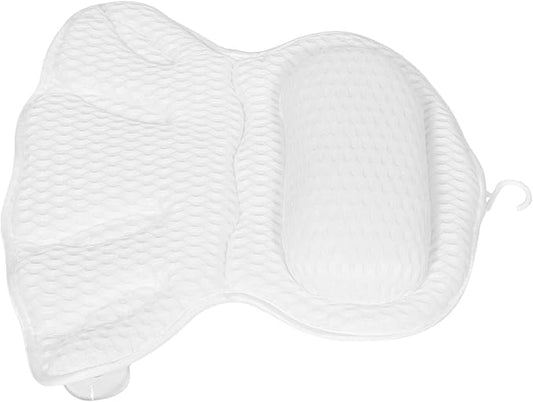 Bath Pillow for Tub Neck and Back Support, 1pcs White 4d Ergonomic Bathtub Cushion with Non-Slip Suction Cups, Machine Washable Tub Headrest for Spa and Relaxation