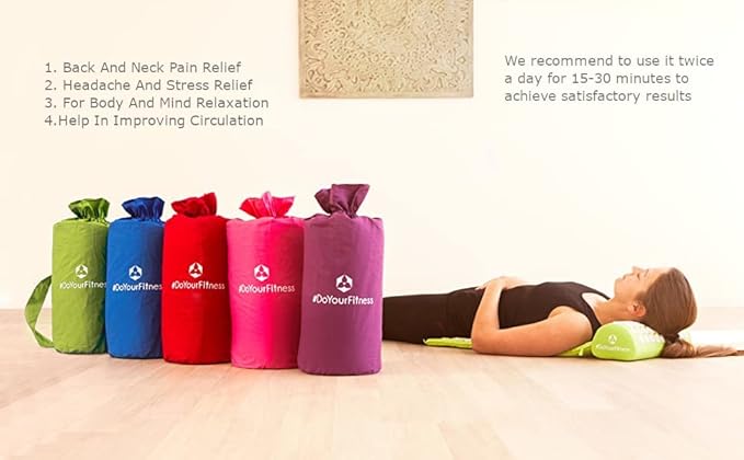 Acupressure Mat and Pillow Set - Relieves Stress, Back, Neck, and Sciatic Pain - Comes with a Vinyl Carry Bag for Storage and Travel - Red