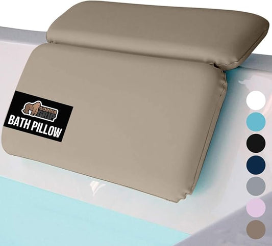 GORILLA GRIP Bath Pillow for Tub, Strong Suction Cups, Luxury Bathtub Pillows, Headrest Neck and Back Support, Relaxing Hot Tub and Home Spa Accessories, Bathroom Essentials, Gifts for Women, Beige