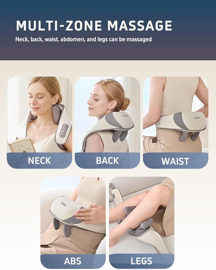 Shiatsu Neck and Shoulder Massager with Heat, 6D Deep Tissue Massager for Pain Relief, Cordless Portable Electric Kneading Massager for Home Office, Gift for Mom, Dad, Birthday, New Year