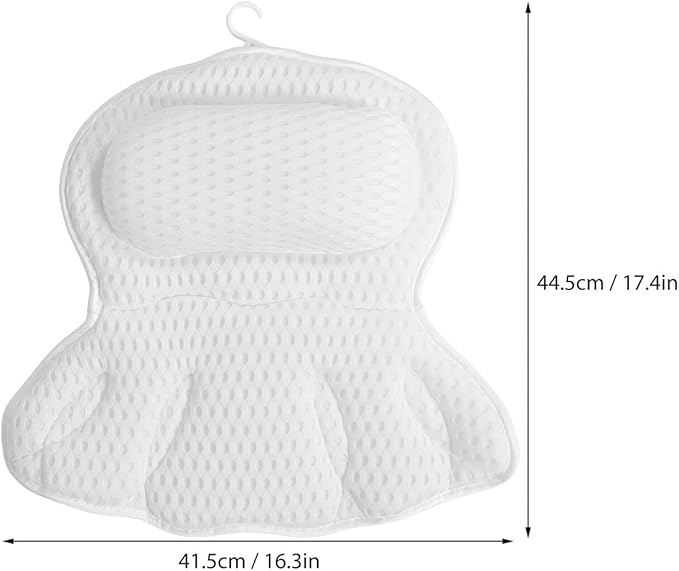 Homoyoyo Luxury Bath Pillow for Tub with 4d Headrest, Machine Washable White Bathtub Cushion with Suction Cups for Neck and Back Support, Spa Bath Accessory for Relaxation