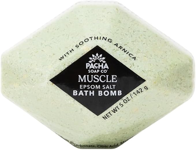 Pacha Soap Co. Epsom Salt Bath Bombs - Muscle (Soothing Arnica), Nourishing Aromatherapy Bath Fizzies with Clean Ingredients and Essential Oils, Handcrafted in The USA, 3-Pack, 5 oz Each