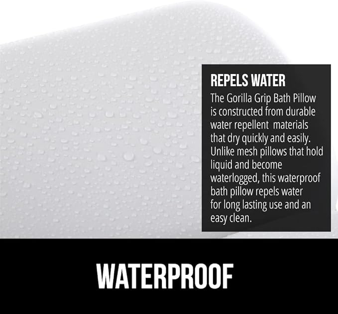 GORILLA GRIP Bath Pillow for Tub, Strong Suction Cups, Luxury Bathtub Pillows, Headrest Neck and Back Support, Relaxing Hot Tub and Home Spa Accessories, Bathroom Essentials, Gifts for Women, White