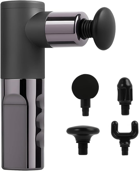 Massage Gun Deep Tissue, Percussion Massager for Back and Neck with 6 Speeds, Cordless Muscle Massager for Pain Relief with 4 Heads, Type-C Charging, Travel Size, Best Gifts (Gray)