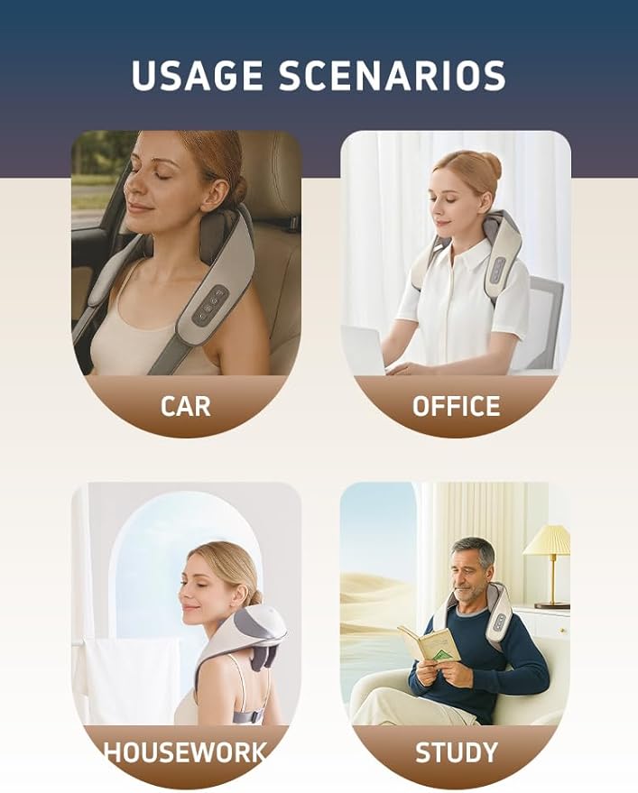 Shiatsu Neck and Shoulder Massager with Heat, 6D Deep Tissue Massager for Pain Relief, Cordless Portable Electric Kneading Massager for Home Office, Gift for Mom, Dad, Birthday, New Year