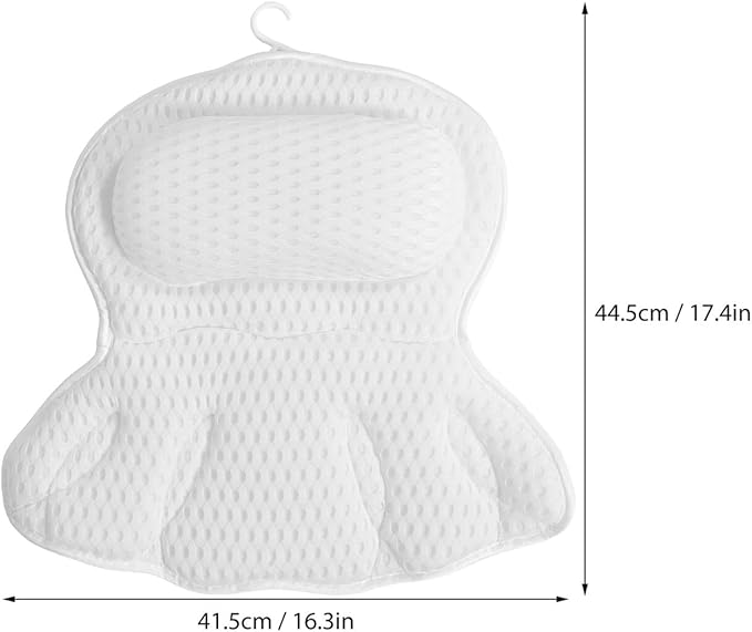 HOMSFOU 4d Bath Pillow for Tub, Neck and Back Support Soft Body Bath Headrest with Non-Slip Suction Cups, Machine Washable White Relaxation Cushion for Adults