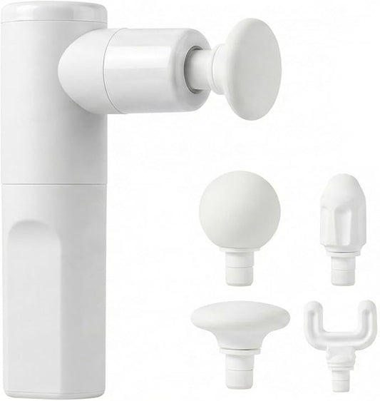 Massage Gun Deep Tissue, Percussion Massager for Back and Neck with 6 Speeds, Cordless Muscle Massager for Pain Relief with 4 Heads, Type-C Charging, Travel Size, Best Gifts (White)