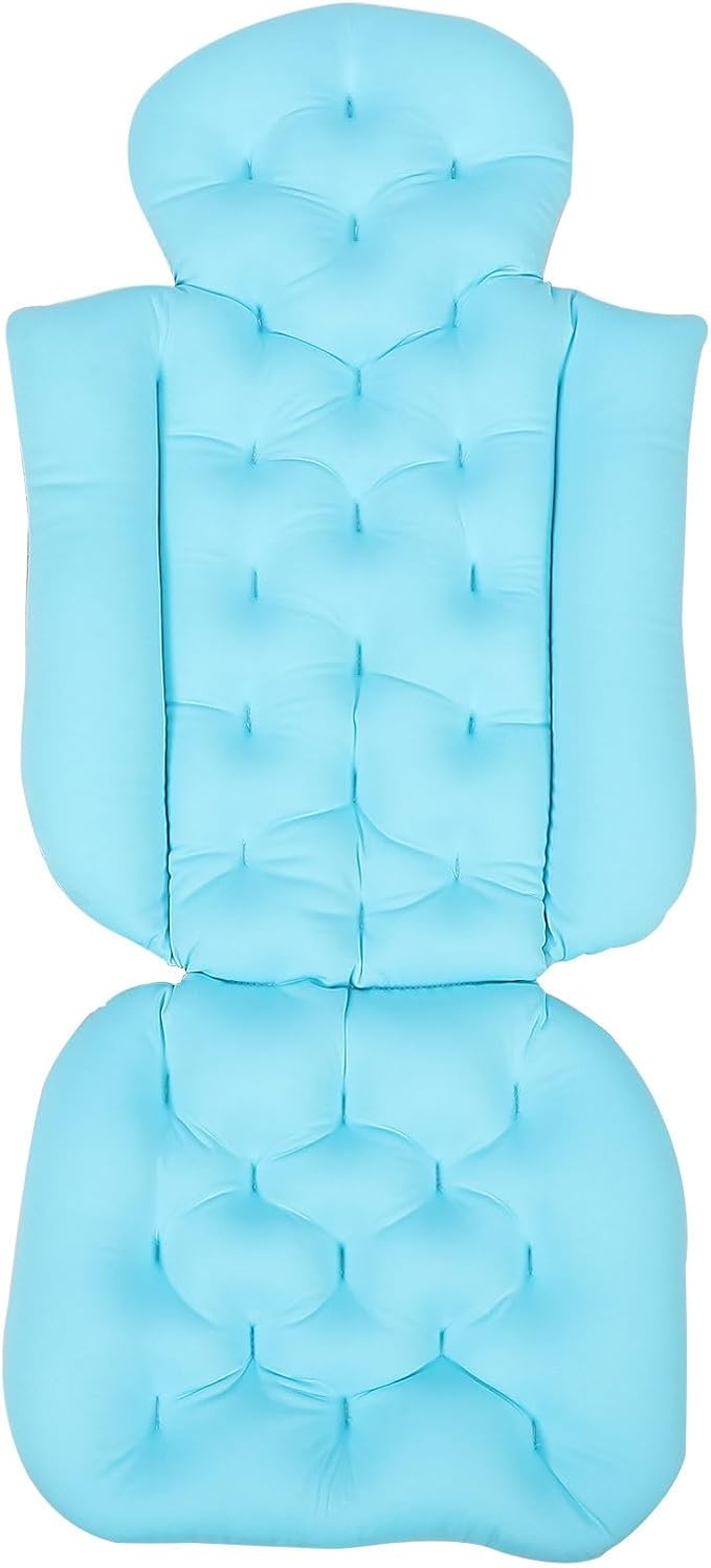 Zerodeko Full Body Bath Pillow with Back Support and Non-Slip Suction Cups, Blue Bathtub Cushion Mat for Adults, Comfortable Neck and Headrest Bath Tub Pillow for Relaxing Bathing