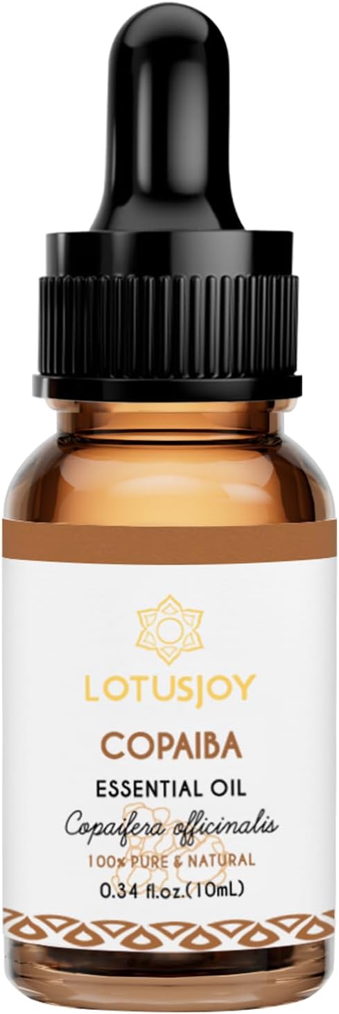 100% Pure Copaiba Essential Oil 0.34 Fl Oz, Therapeutic Grade Copaiba Oil in Amber Glass Bottle with Dropper for Diffuser, Massage, Skin Care & DIY