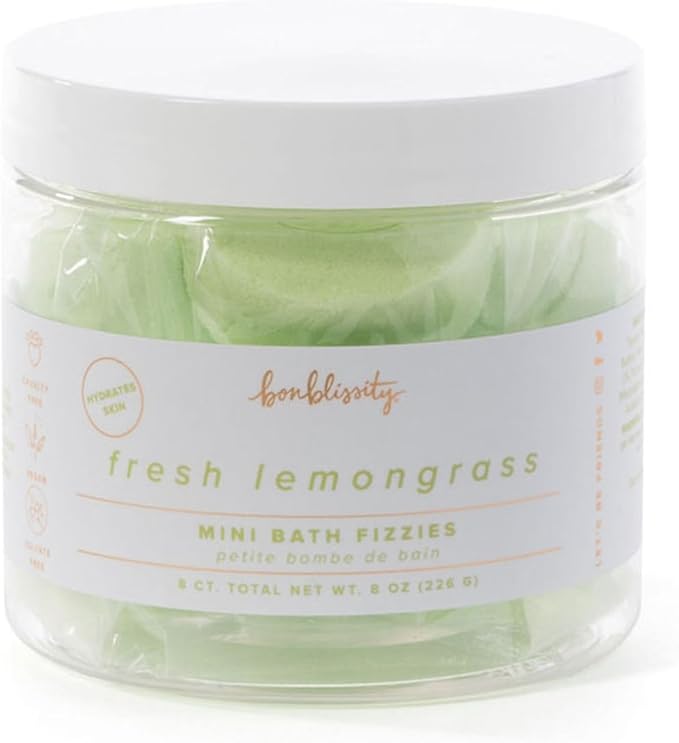 Bonblissity Mini Bath Bombs for Women, 8 pcs - Fresh Lemongrass Scented Fizzies, Multipurpose Moisturizing Bath Bomb, Shower Steamer, or Foot Soak, Home Aromatherapy with Hydrating Natural Oils