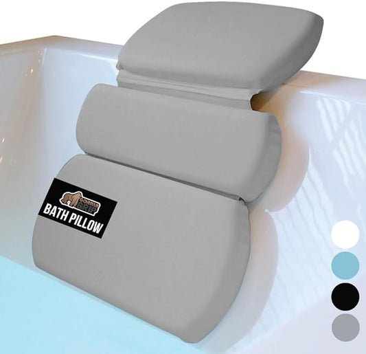 GORILLA GRIP Bath Pillow for Tub, Strong Suction Cups, Luxury Bathtub Pillows, Headrest Neck and Back Support, Relaxing Hot Tub and Home Spa Accessories, Bathroom Essentials, Gifts for Women, XL Gray